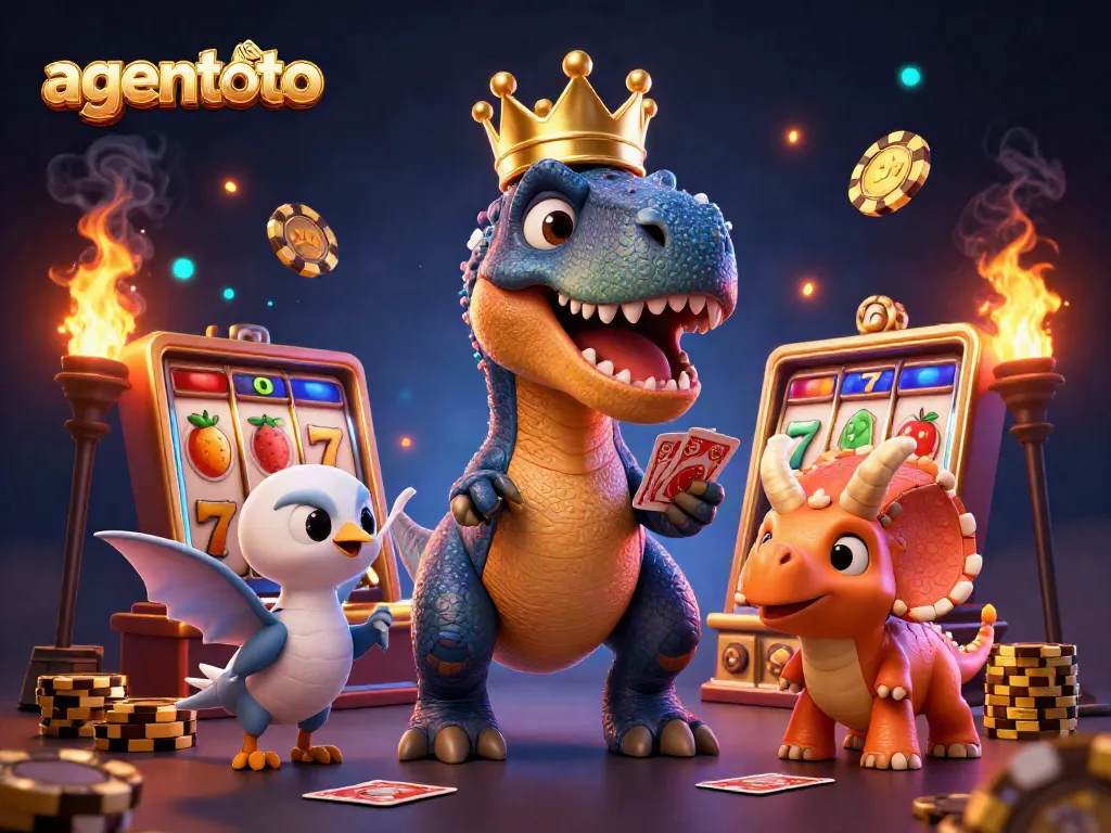 Play exciting games with agentoto as friendly dinosaurs stack chips and shuffle cards.