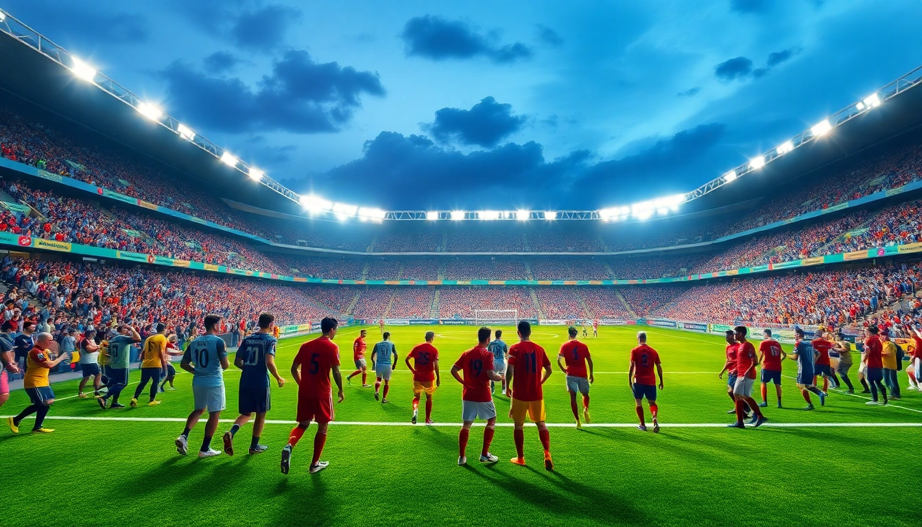 Jadwal piala dunia pertandingan sepak bola di stadion dengan penggemar bersemangat.