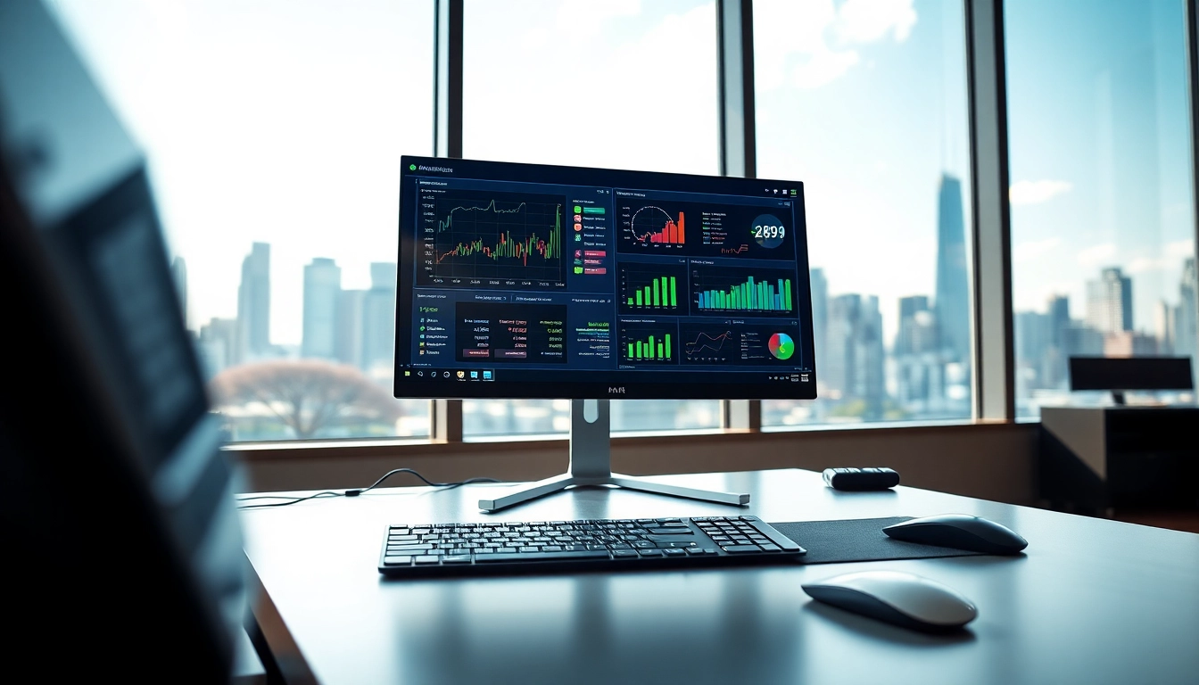 Analyze data with app intelligence tools on a modern desktop setup featuring vibrant visualizations.