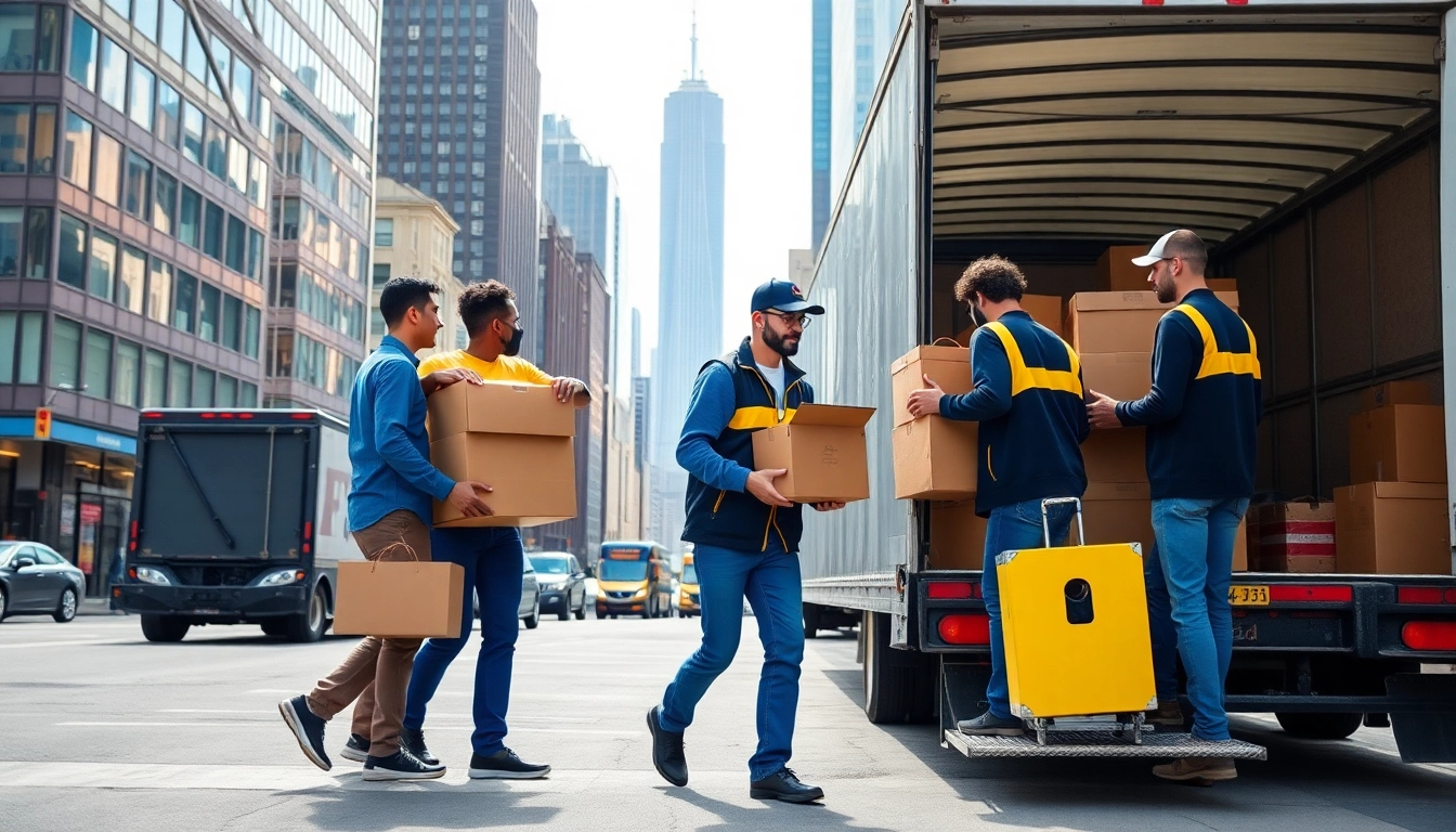 Team of office movers in NYC efficiently packing for Office Moving Services NYC, showcasing professionalism and teamwork.