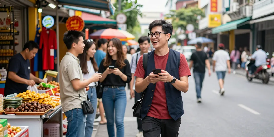 Hình ảnh gái gọi vui vẻ tương tác với nhóm bạn trên phố sôi động, thể hiện văn hóa hiện đại.
