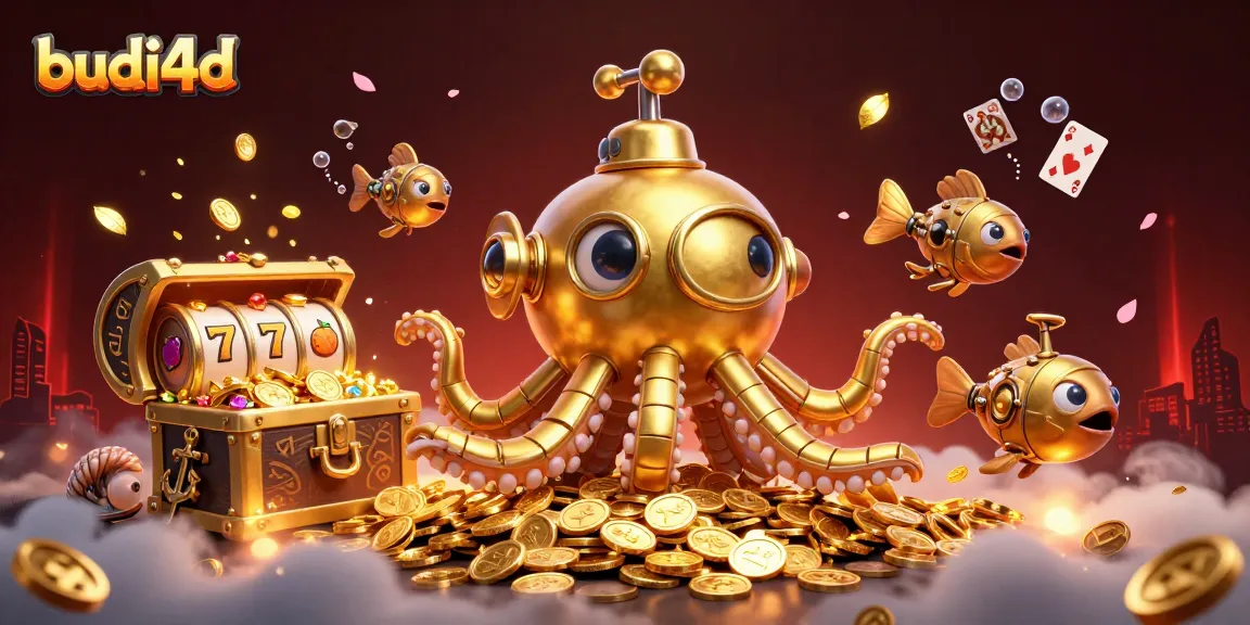 Engage with budi4d's thrilling online slots featuring a golden kraken and dynamic casino elements.
