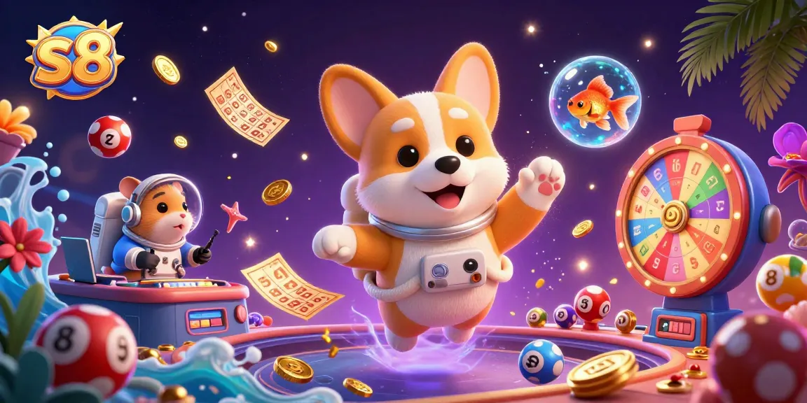 Experience excitement with S8 as the astronaut corgi drifts in a vibrant space casino.