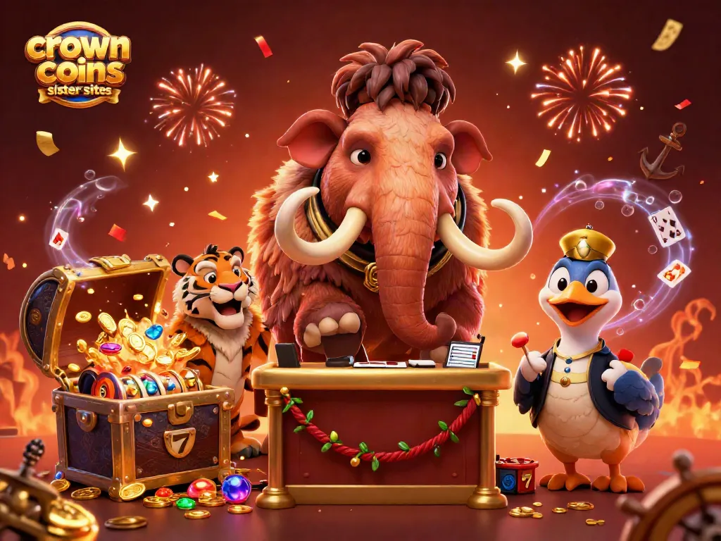 Explore top crown coins sister sites with a vibrant 3D casino scene and engaging gaming elements.