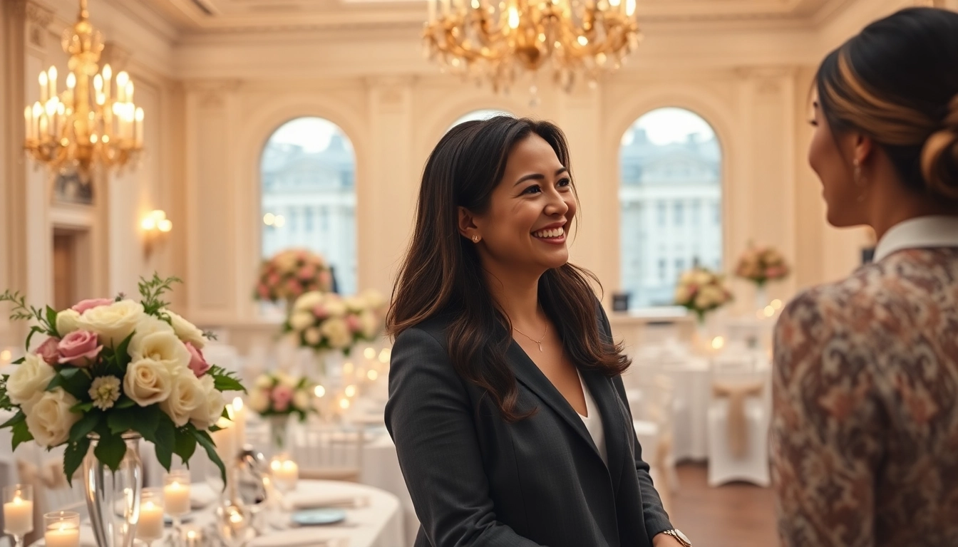 Engaged couple meeting with a Washington dc wedding coordinator in an elegant setting.