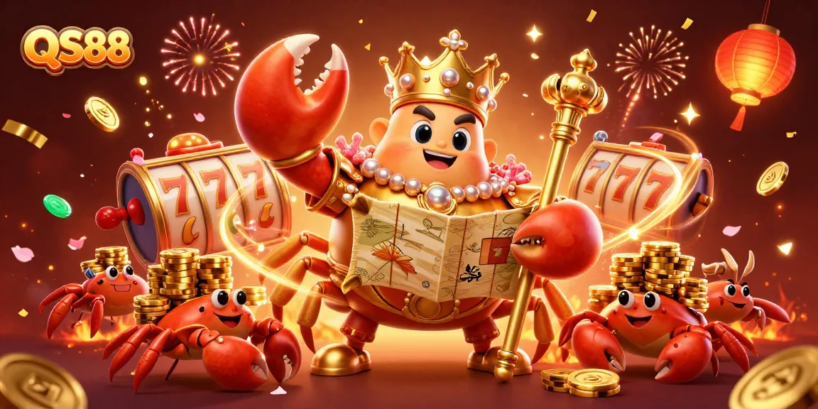 Experience excitement with QS88 in a festive casino scene featuring a golden crab emperor.