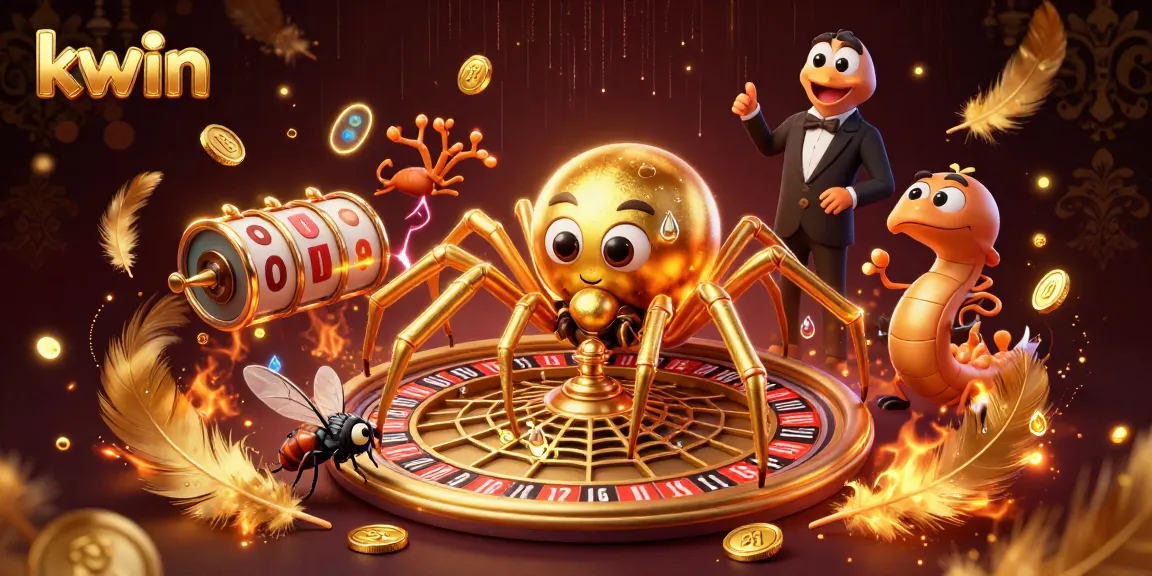 Experience the thrill of kwin with a golden spider spinning a roulette web and vibrant casino elements.