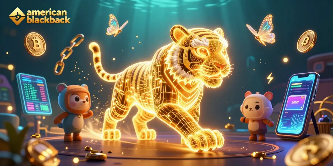Experience the thrill of american-blackjack with a neon tiger in a dynamic casino scene.