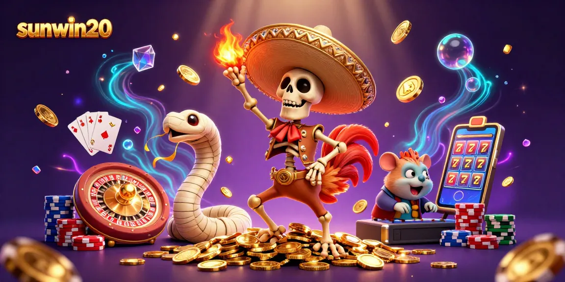 Experience sunwin20's vibrant casino adventures with a mariachi rooster and exciting gaming elements.