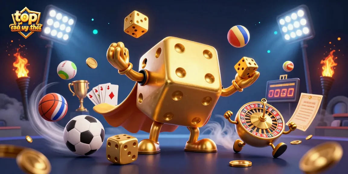 Engage with top nhà cái uy tín through dynamic sports-themed illustration featuring animated casino elements.