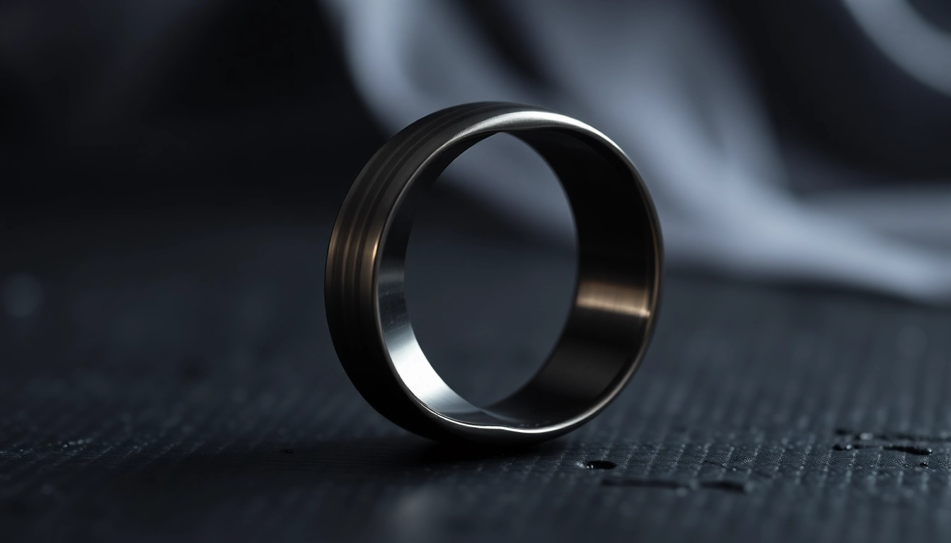 Showcasing a Gunmetal Wedding Band for Men with sleek design and unique texture.
