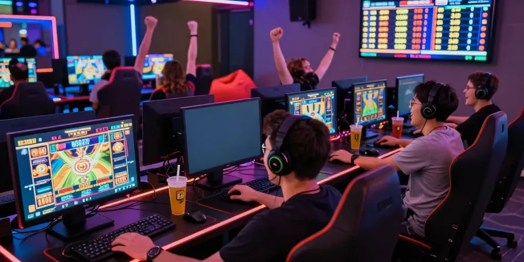 Players enjoying an exciting slot gacor experience in a vibrant gaming lounge.