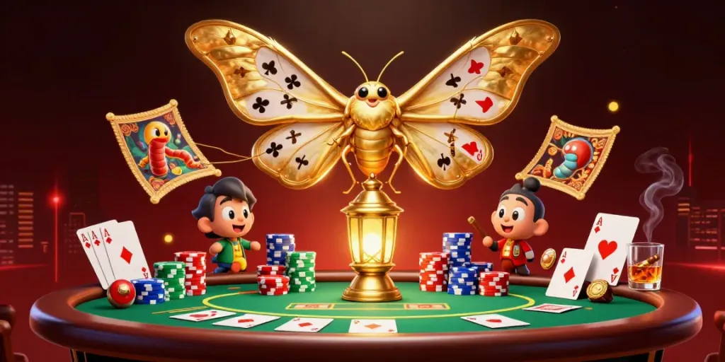 Engage with JD88's casino experience featuring a vibrant atlas moth illustration and poker scene.