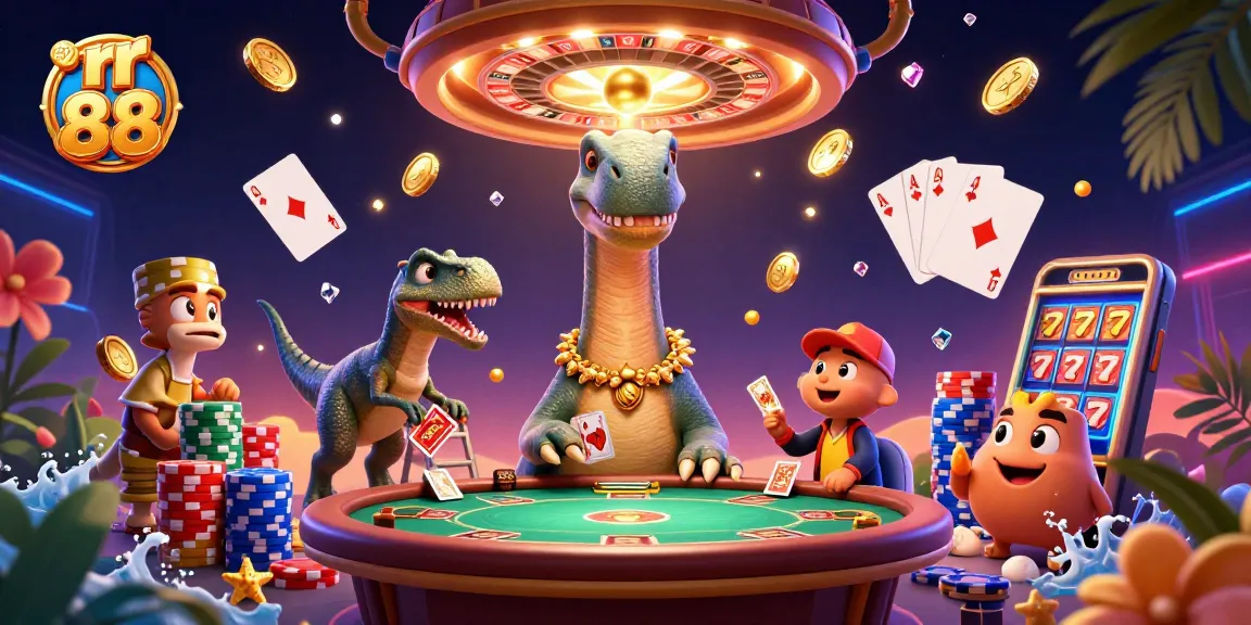 Engage in thrilling gameplay at rr 88 while a cartoon dinosaur oversees the excitement.
