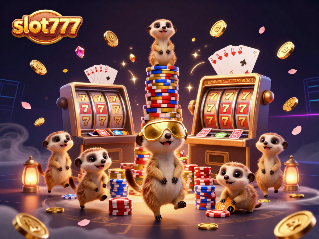 Experience exhilarating excitement at slot777 with dynamic meerkats in an elaborate casino scene.