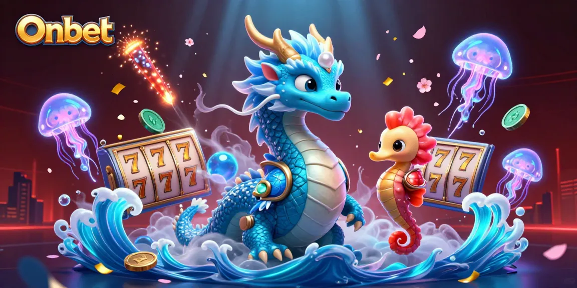 Experience Onbet's dynamic casino world with a vibrant illustration featuring exciting game elements.