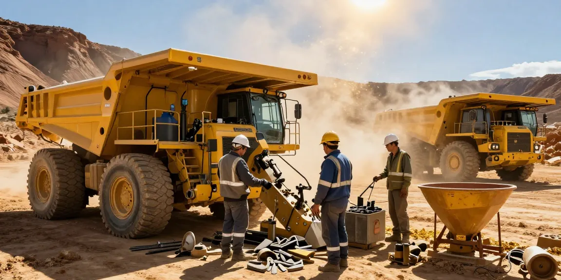 NAGA2000 mining equipment in action with workers, tools, and mining trucks on site.