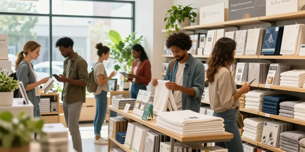 Engaging shopping experience at ShopSmart featuring eco-friendly products.