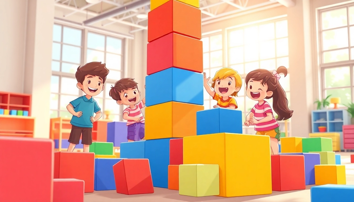 Find out more about children creating a tower with giant foam blocks indoors.