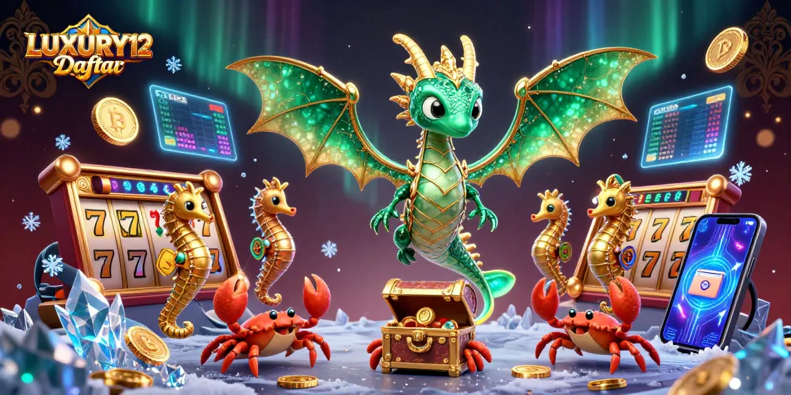 LUXURY12 Daftar slot online menunjukkan sensasi spin dengan karakter naga laut dan elemen kripto.