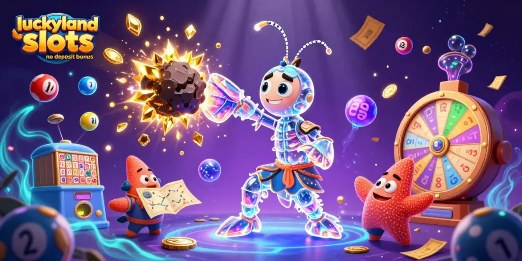 Spin to win with the luckyland slots no deposit bonus, exploring golden coins and colorful lottery elements.