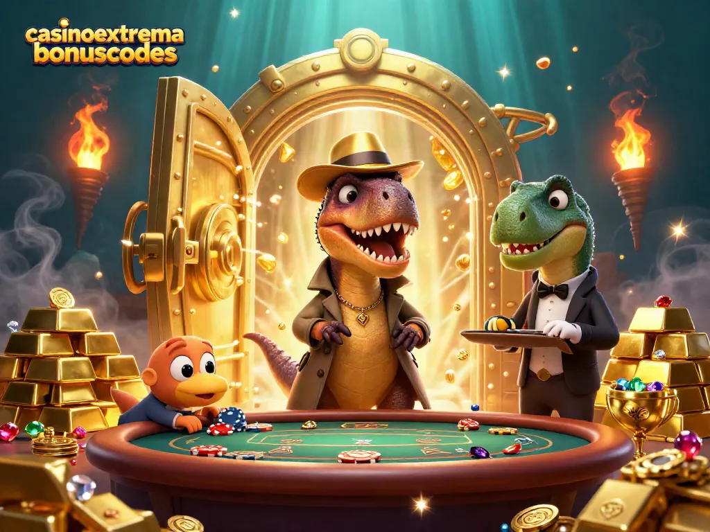 Experience casinoextremebonuscodes excitement with a velociraptor at a vibrant blackjack table!