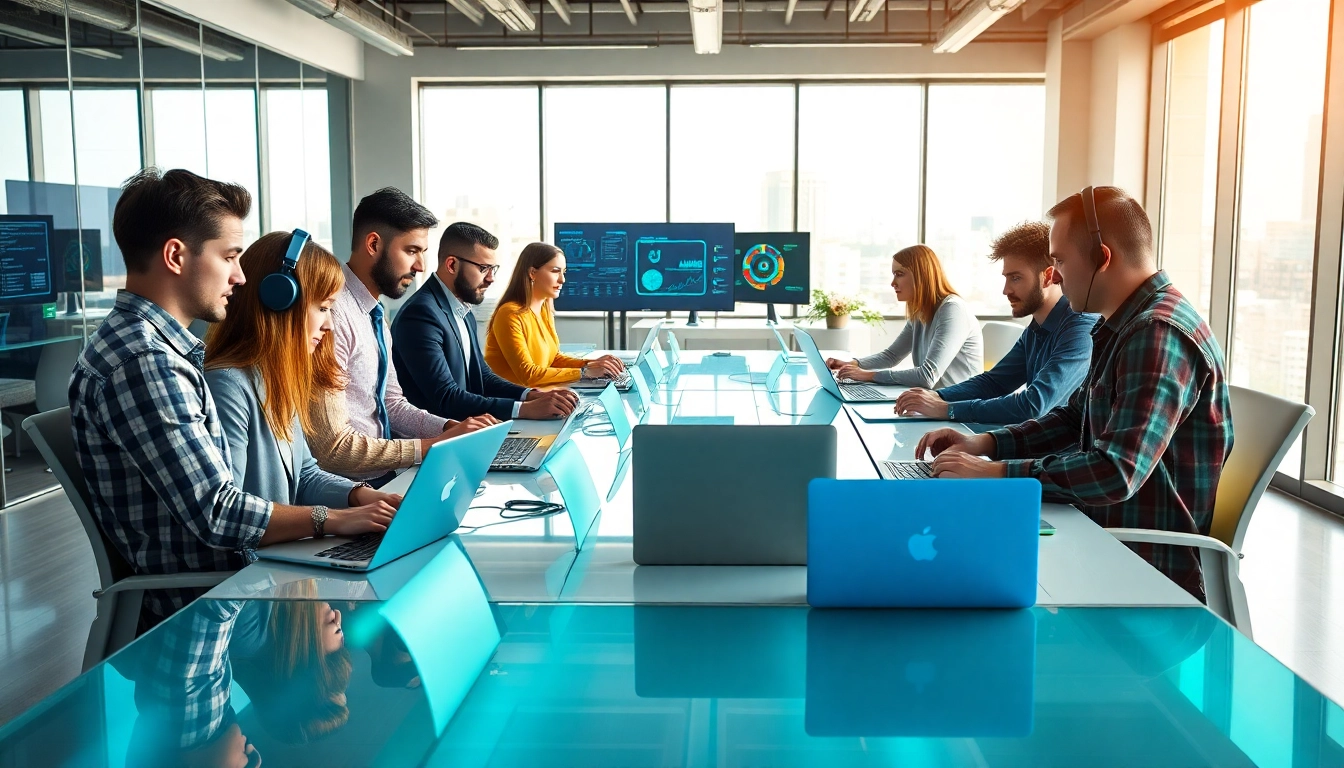 IT support for businesses team working collaboratively in a bright, modern office.