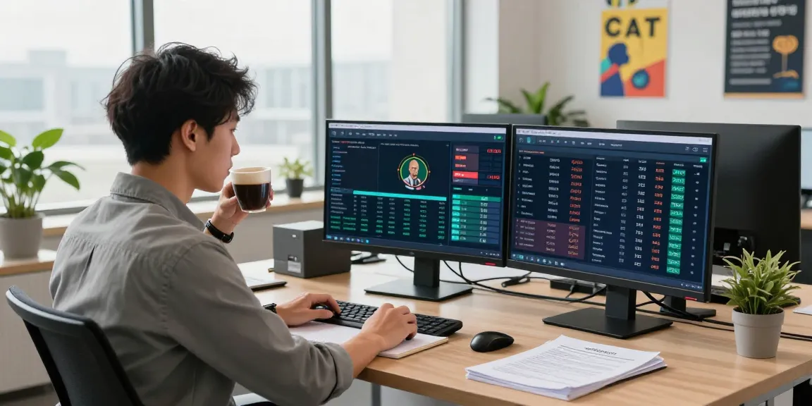 Detailed analysis of 먹튀검증 processes in a modern office setting with an analyst reviewing gambling data.