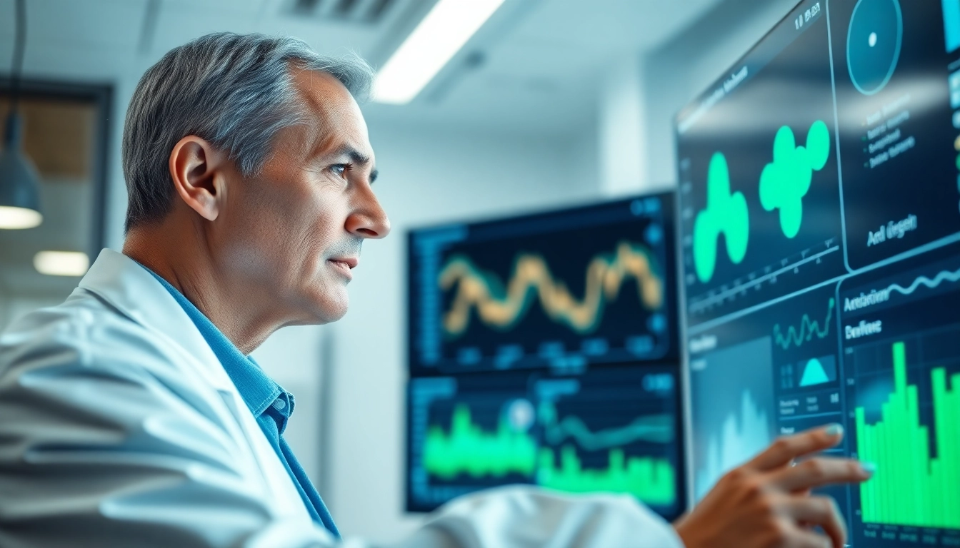 Healthcare professional analyzing data using AI in healthcare technology.