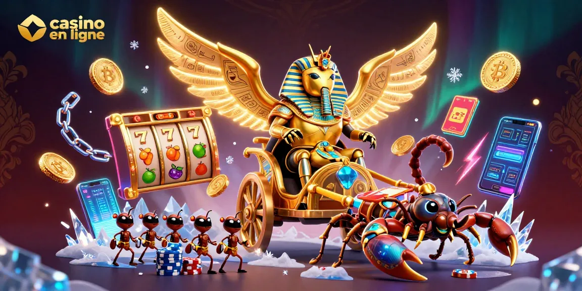 Jouez au casino en ligne avec le scarabée doré et des symboles de machines à sous.