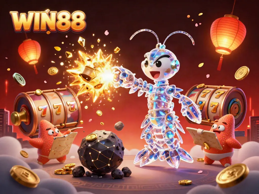 Experience WIN88 with immersive slot action as a galactic shrimp punches through golden gems.