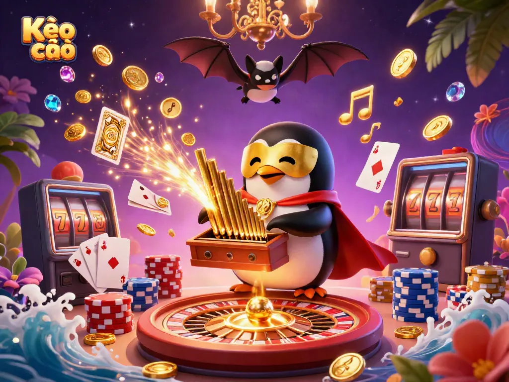 Experience the excitement of Kèo nhà cái with dynamic characters, golden coins, and vibrant casino elements.