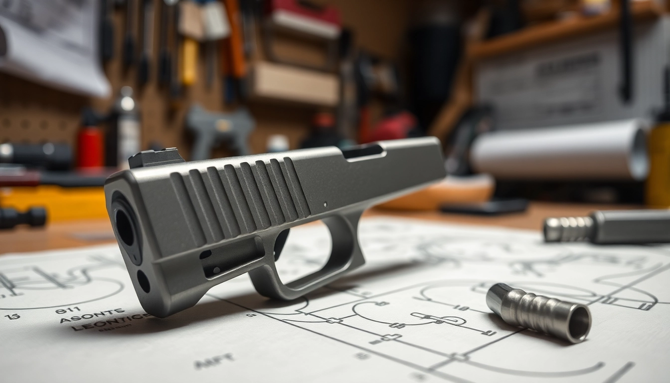 Showcase of an OEM Glock slide highlighting its quality and craftsmanship in a gunsmith workshop.