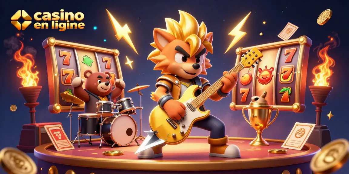 Casino en ligne : Illustration dynamique de machines à sous en 3D avec des personnages animés.