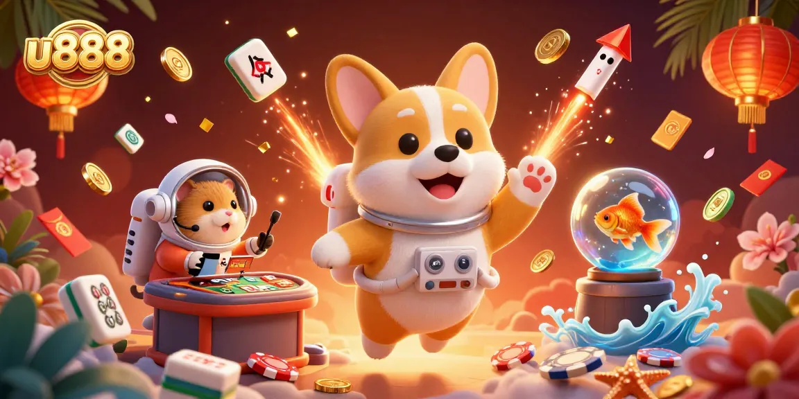 Engage in exciting gameplay at u888, a vibrant space station casino with floating poker chips.