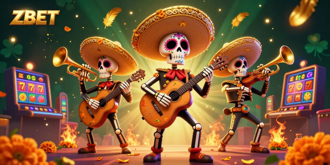 ZBET players enjoying vibrant online gaming with colorful mariachi band and casino elements.