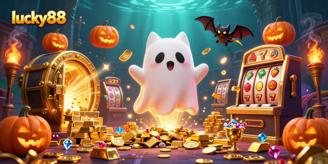 Experience lucky88's haunted casino adventure with a friendly ghost cat and thrilling slot games.