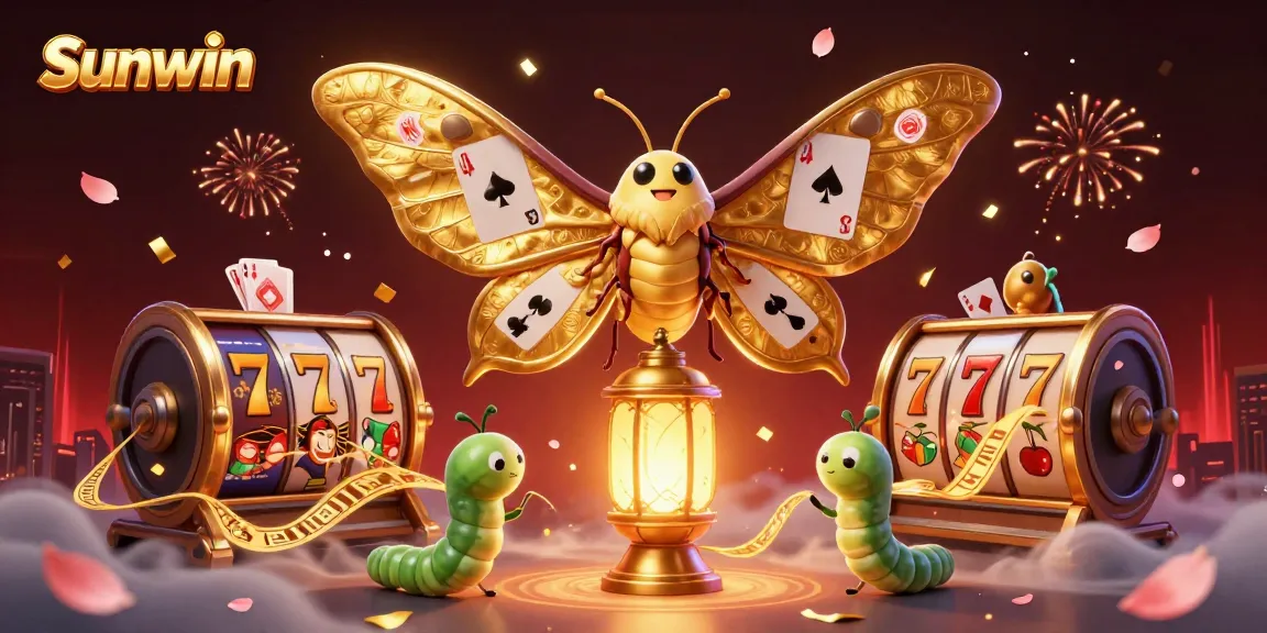 Experience thrilling casino excitement with Sunwin's vibrant illustration featuring a colorful moth and slot elements.