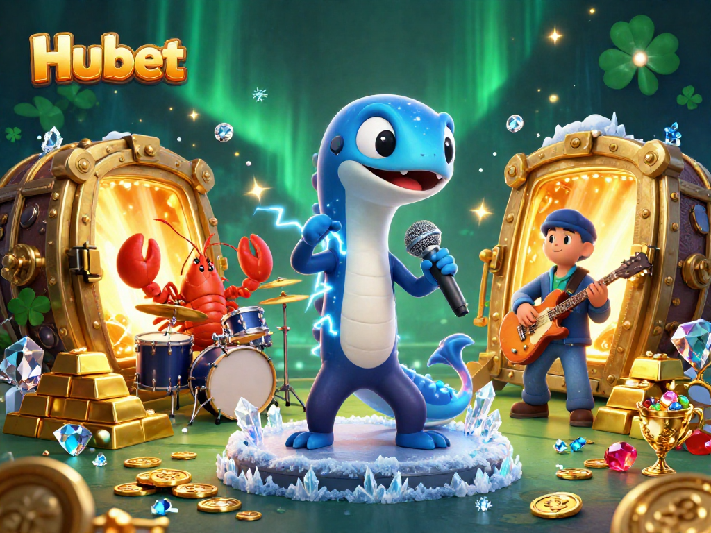 Experience the excitement of Hubet with a lively underwater casino scene featuring musical characters and treasures.