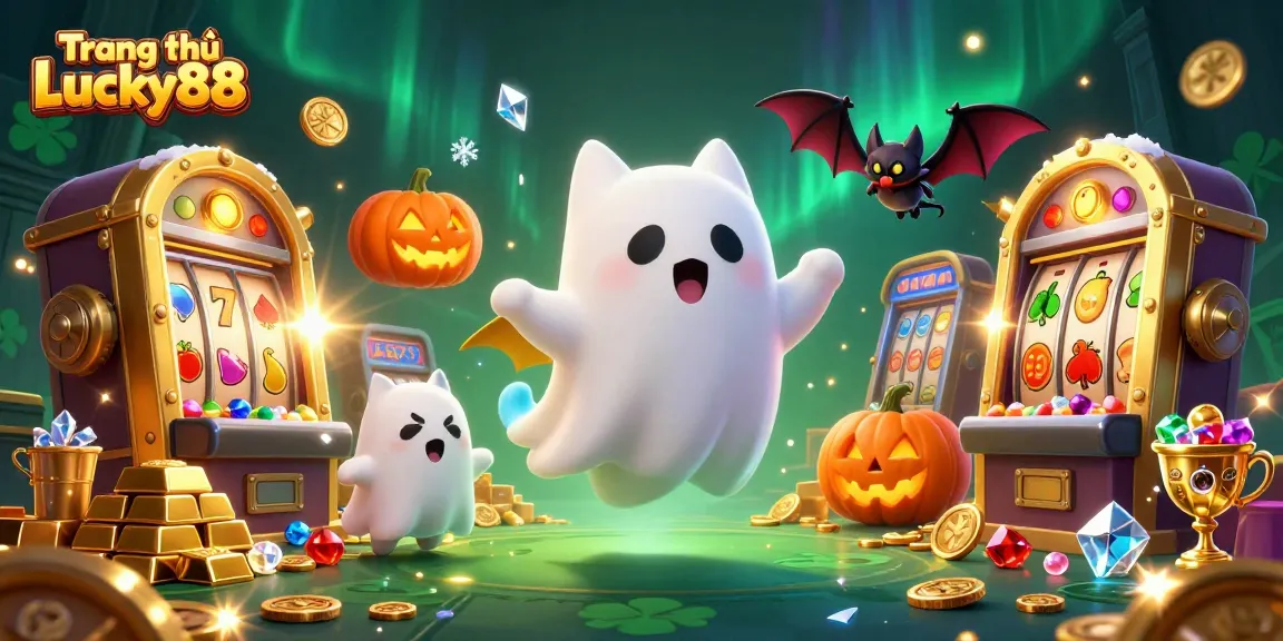 Engage with the magic of Trang chủ Lucky88 in a ghostly casino adventure, exploring vibrant slot machines.