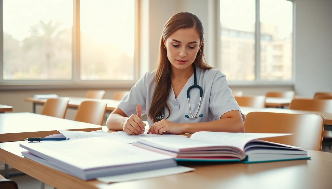 Study materials for repeat NCLEX taker review Houston displayed in a bright classroom.