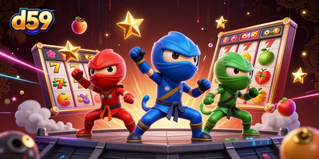 Experience thrilling gameplay with d59's vibrant 3D chameleon ninjas in action!