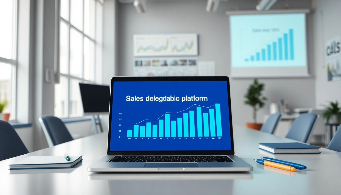 Boost engagement with a sales delegation platform interface on a modern office laptop.