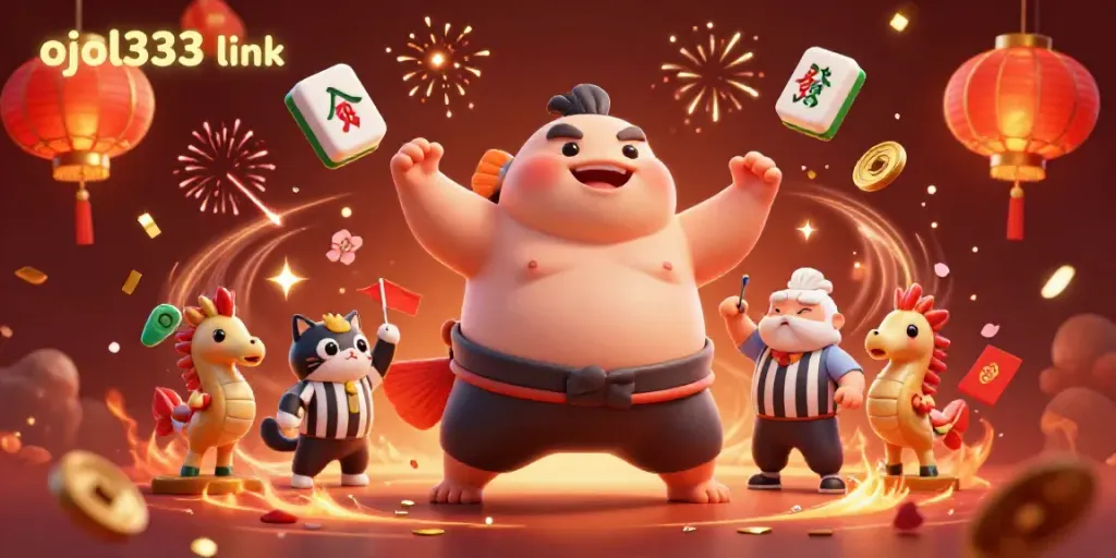 Enhance your gaming experience with ojol333 link in this vibrant 3D illustration featuring a fugu in a sumo ring.