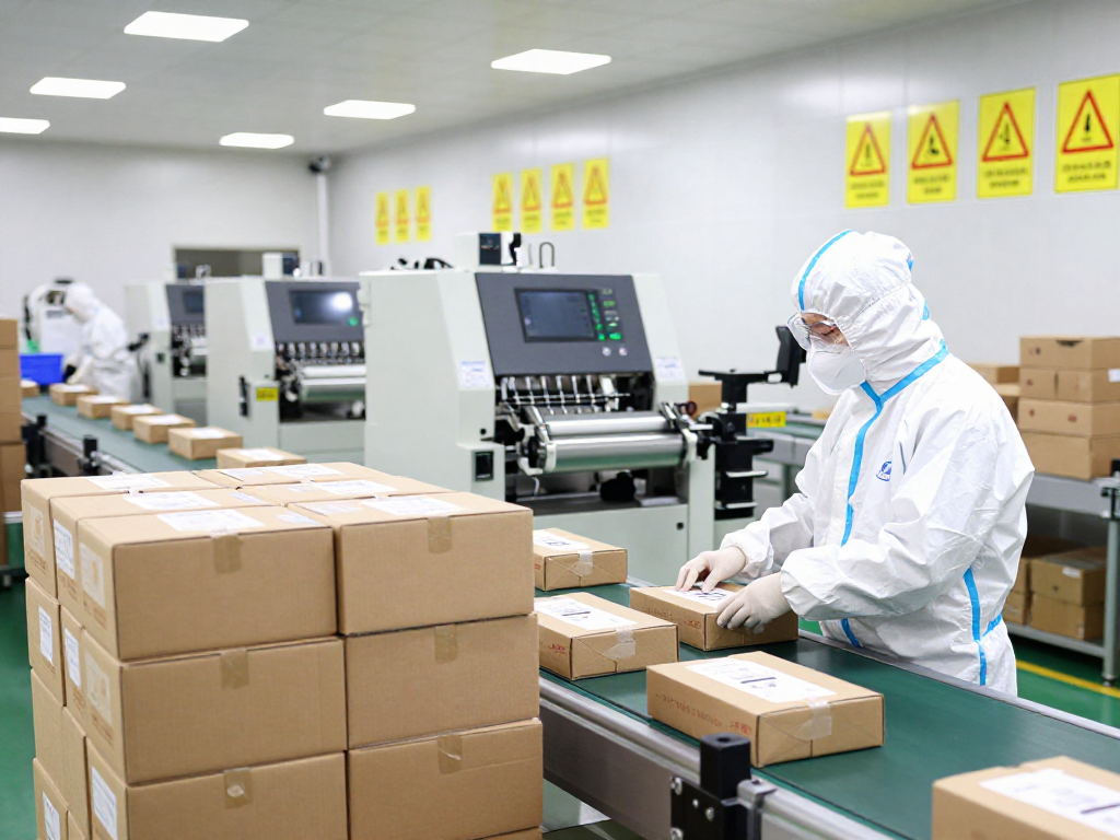 Pengemasan produk berkualitas tinggi dengan delapantoto di fasilitas industri yang teratur.