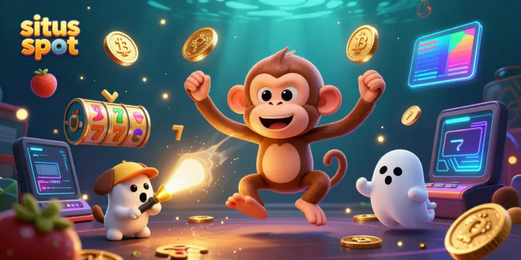 Permainan menarik situs slot dengan simbol buah dan 7 beruntung dikelilingi hantu dan anjing pemburu.