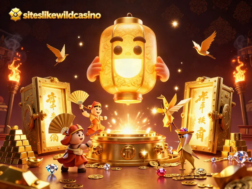 Unleash excitement with siteslikewildcasino as golden lanterns illuminate a vibrant gaming scene.