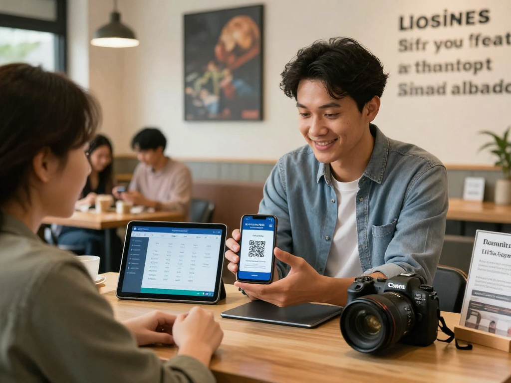 Loyalty application in action as customer scans QR code for rewards in a modern café environment.