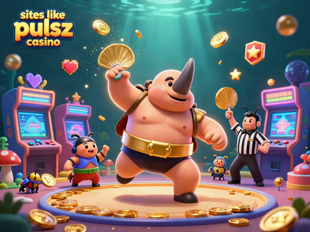 Engage with exciting games at sites like pulsz casino with a vibrant 3D scene featuring dynamic characters and casino elements.