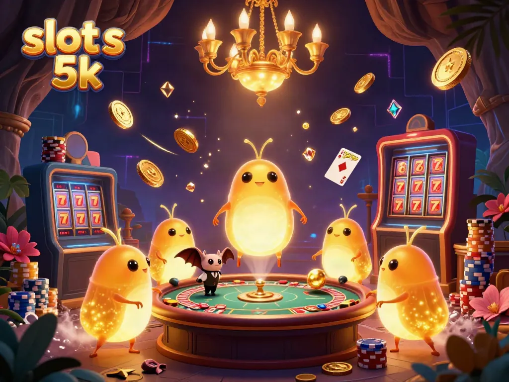 Experience the thrill of slot qris 5k, featuring glowworms lighting a vibrant cave casino filled with golden coins.